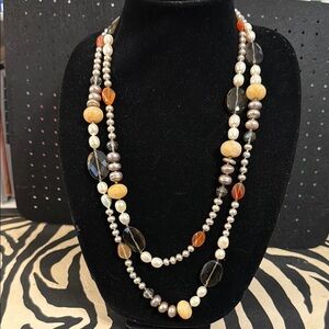 Genuine Pearls and Gemstones Vintage HAND KNOTTED NECKLACE 28” long